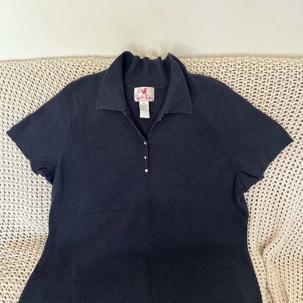 Quaker Factory Y2K Plus Size Ribbed Polo Sweater